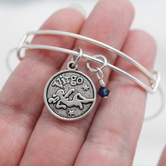 September Virgo Adjustable Charm Bangle - Handmade Zodiac Bracelet - Picture 5 of 13